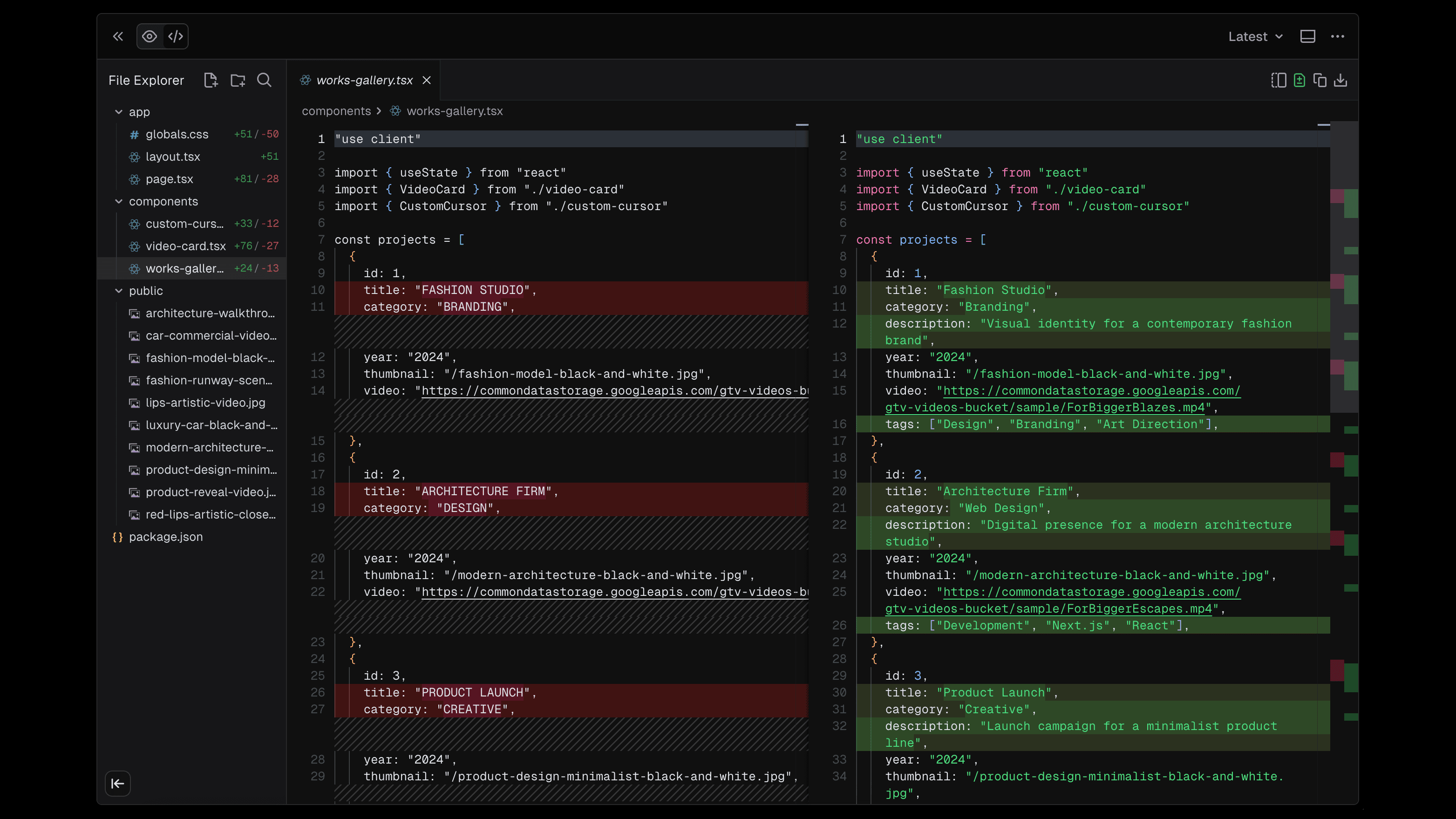 Diff view showing code changes